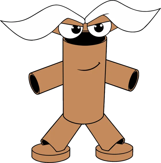 Toiletticus Paperson, the imTP character: a cardboard tube with grand white eyebrows